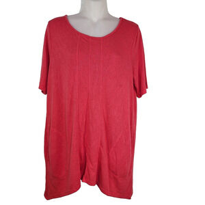 Weekends Chicos Tunic Top Size 1 Medium Supremely Soft Slub Seamed Sharkbite Hem